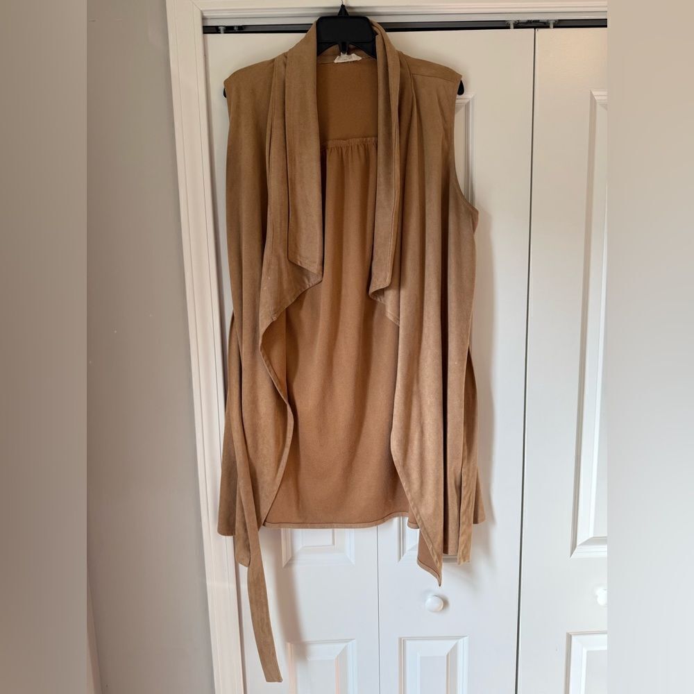 Entro Tan Waterfall Vest Duster Sleeveless Size Large